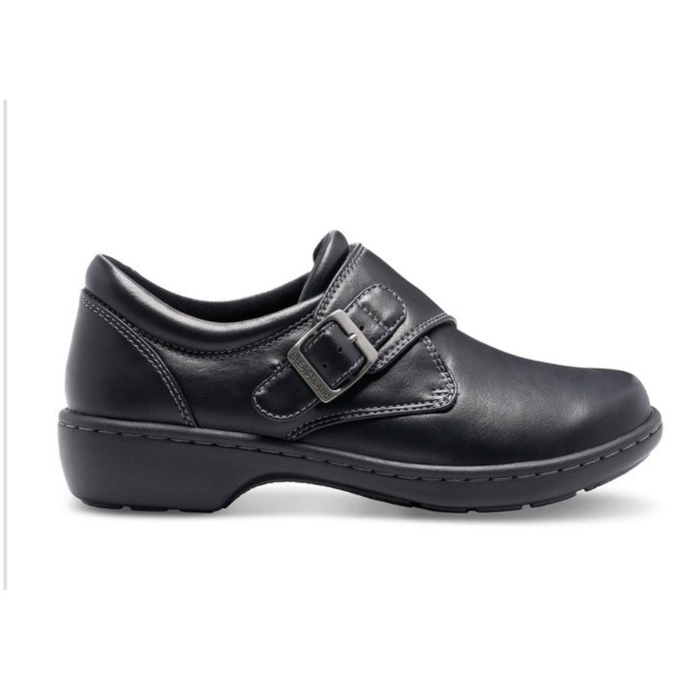 Black Women's Comfort Slip-On Shoe with Buckle - Picture 2 of 8
